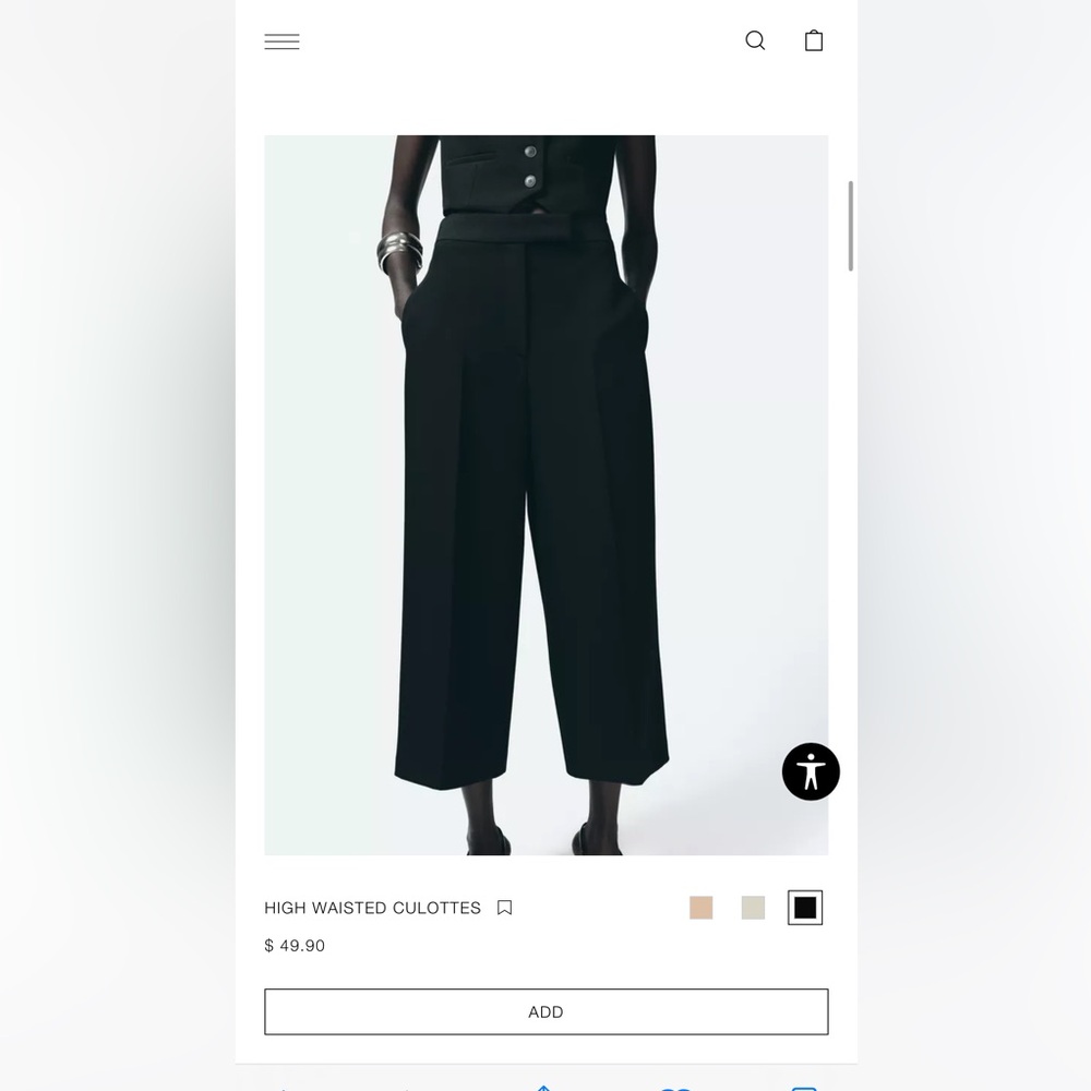 Zara Black High-Waisted Culottes S